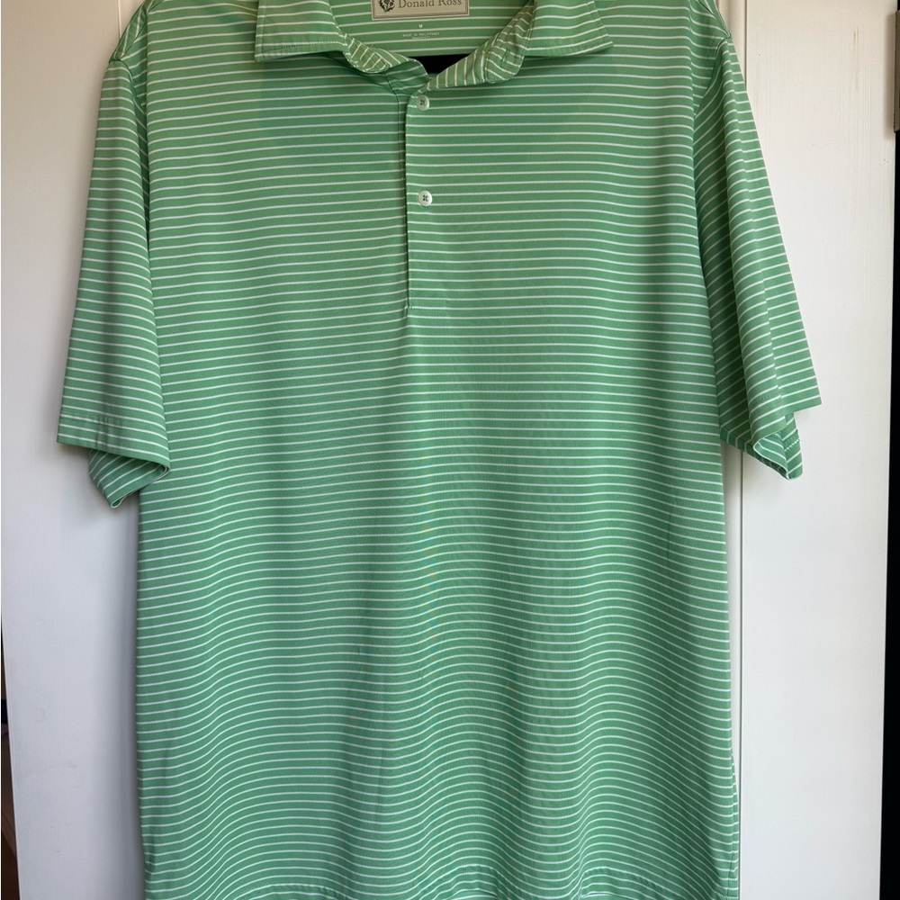 Donald Ross Men's Green and white Striped Golf Shirt Size M